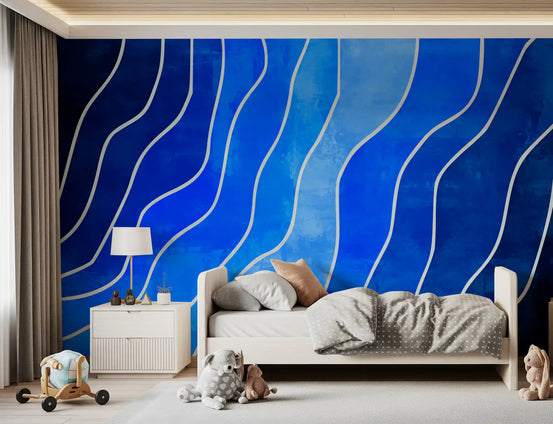 Midnight tide brushstrokes wall mural in deep cobalt and navy palette GD11084