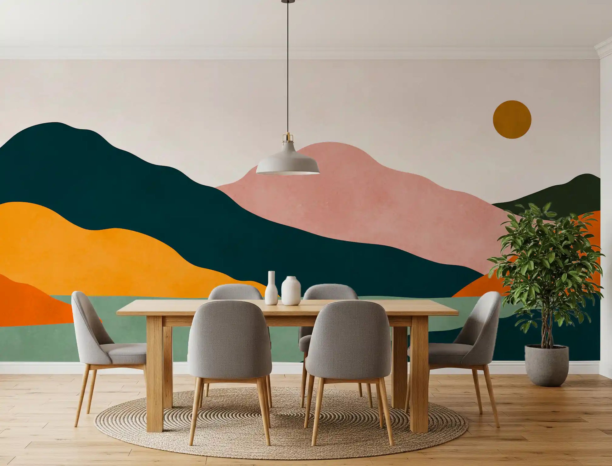 Abstract Peaks and Golden Sun Landscape Wall Mural