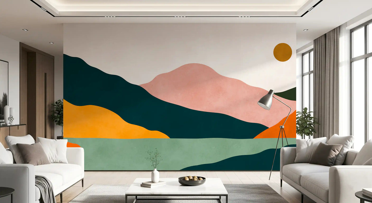 Abstract Peaks and Golden Sun Landscape Wall Mural