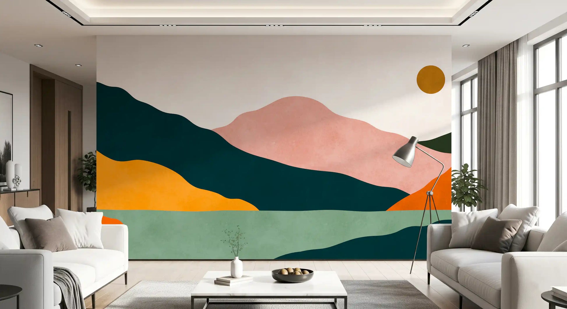 Abstract Peaks and Golden Sun Landscape Wall Mural