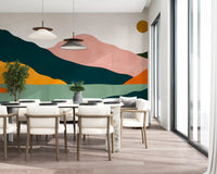 Abstract Peaks and Golden Sun Landscape Wall Mural