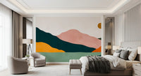 Abstract Peaks and Golden Sun Landscape Wall Mural