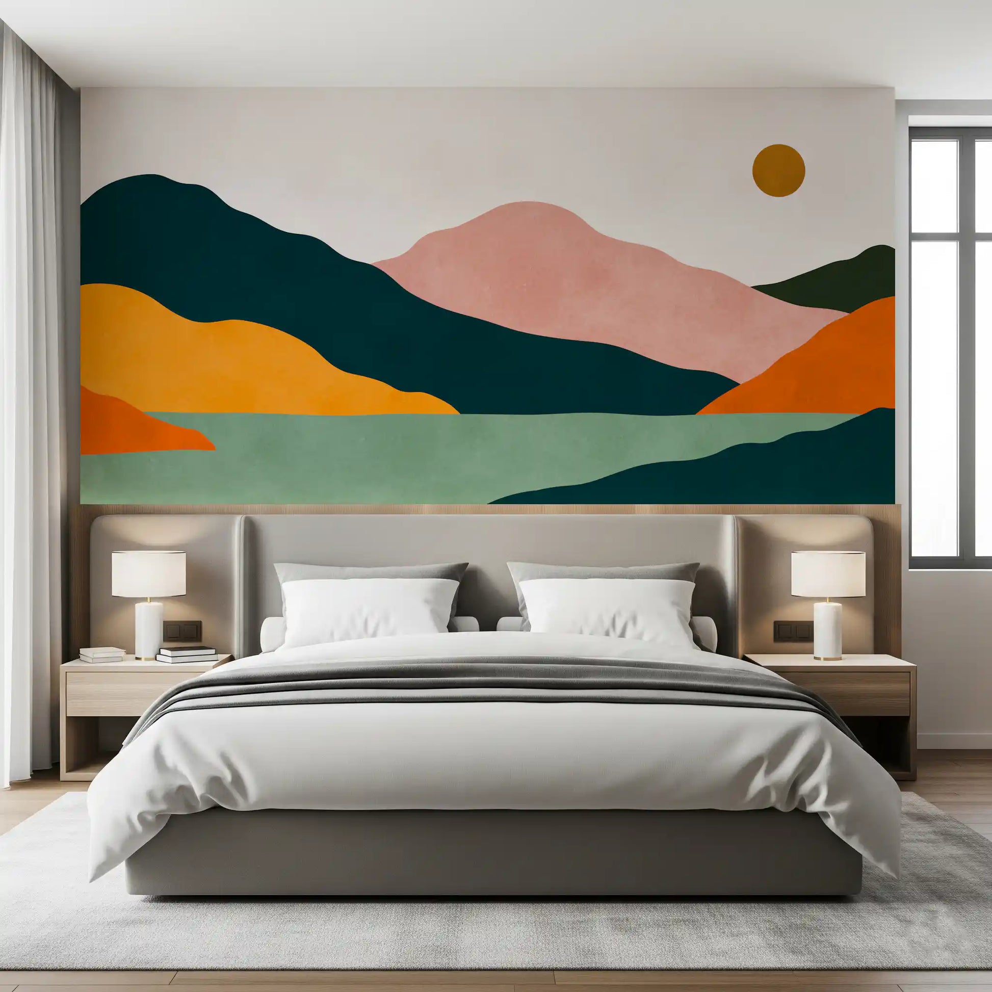 Abstract Peaks and Golden Sun Landscape Wall Mural