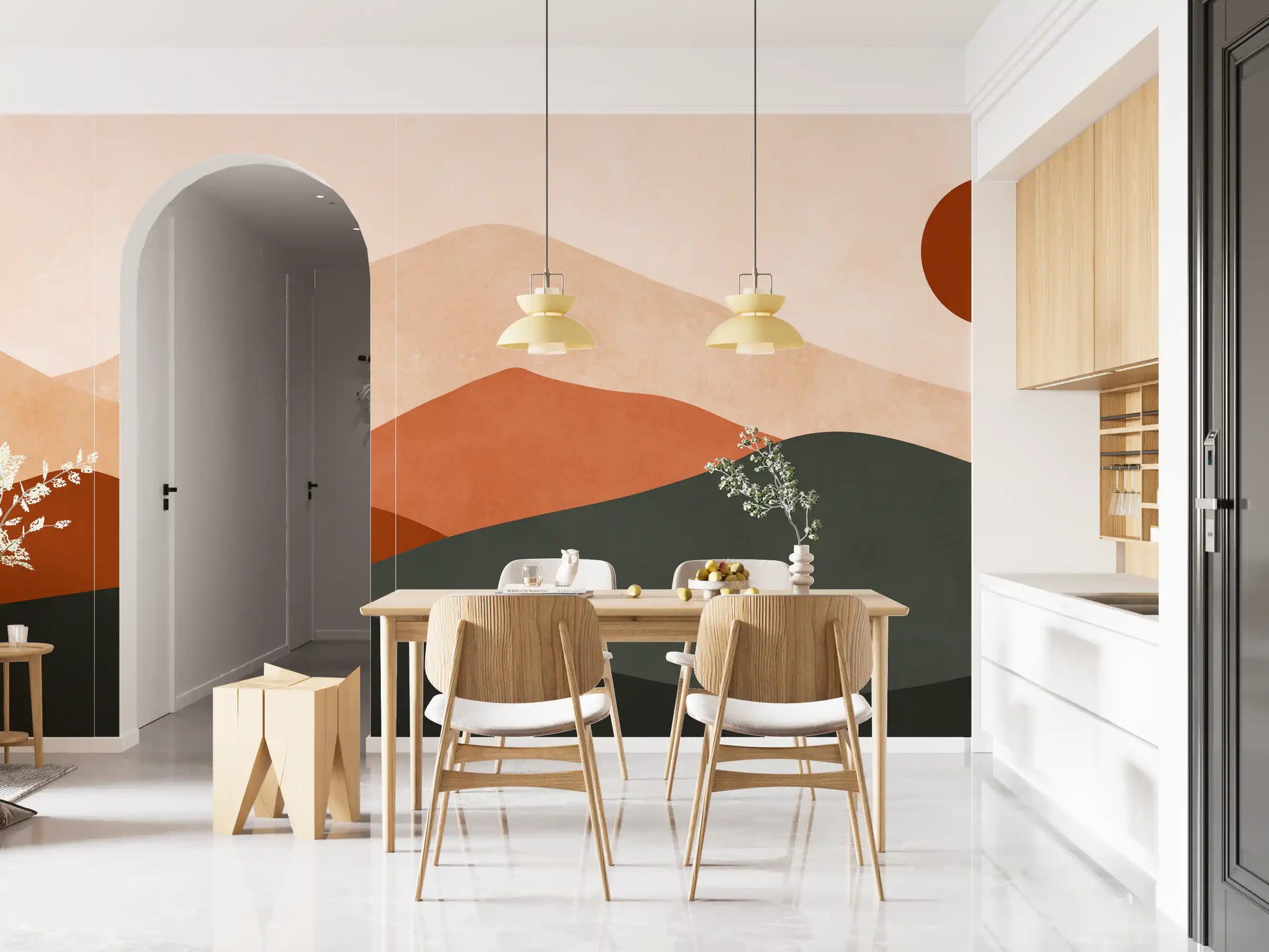 Minimalist Terracotta Mountain Horizon Wall Mural