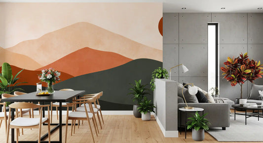 Minimalist Terracotta Mountain Horizon Wall Mural