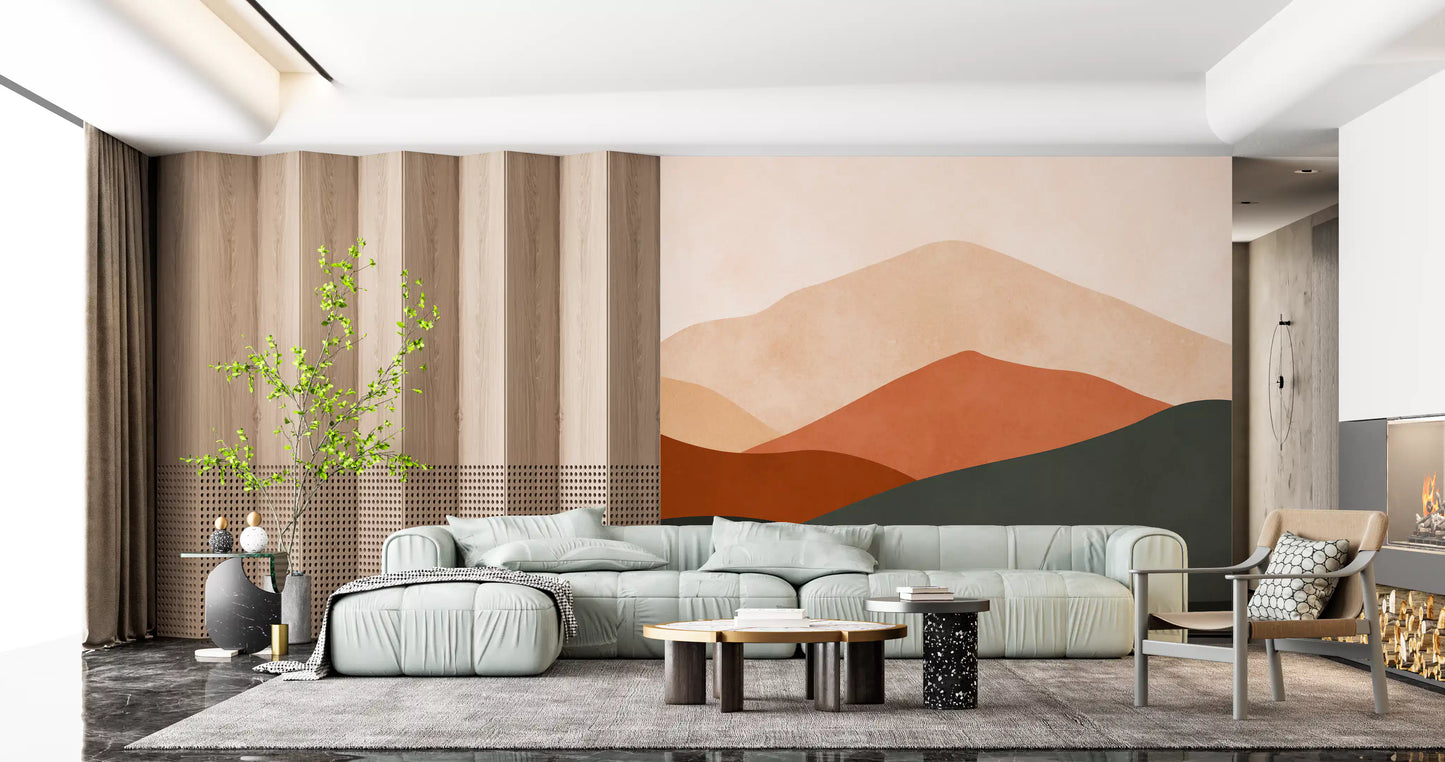 Minimalist Terracotta Mountain Horizon Wall Mural