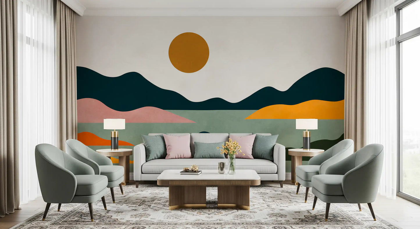 Abstract Geometric Sunset Horizon Wall Mural
