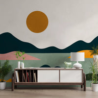 Abstract Geometric Sunset Horizon Wall Mural