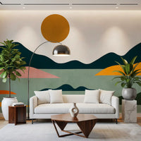 Abstract Geometric Sunset Horizon Wall Mural