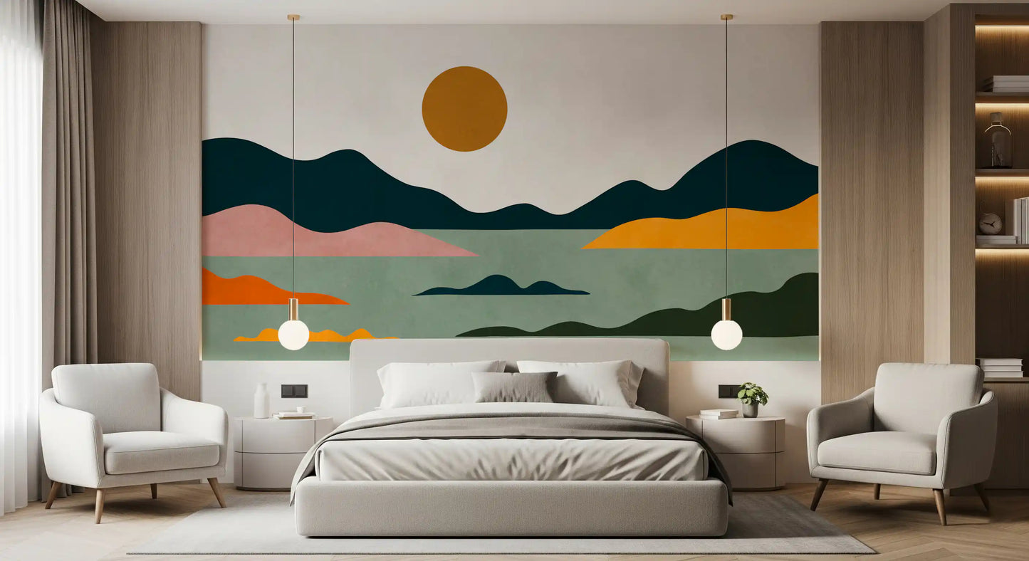 Abstract Geometric Sunset Horizon Wall Mural