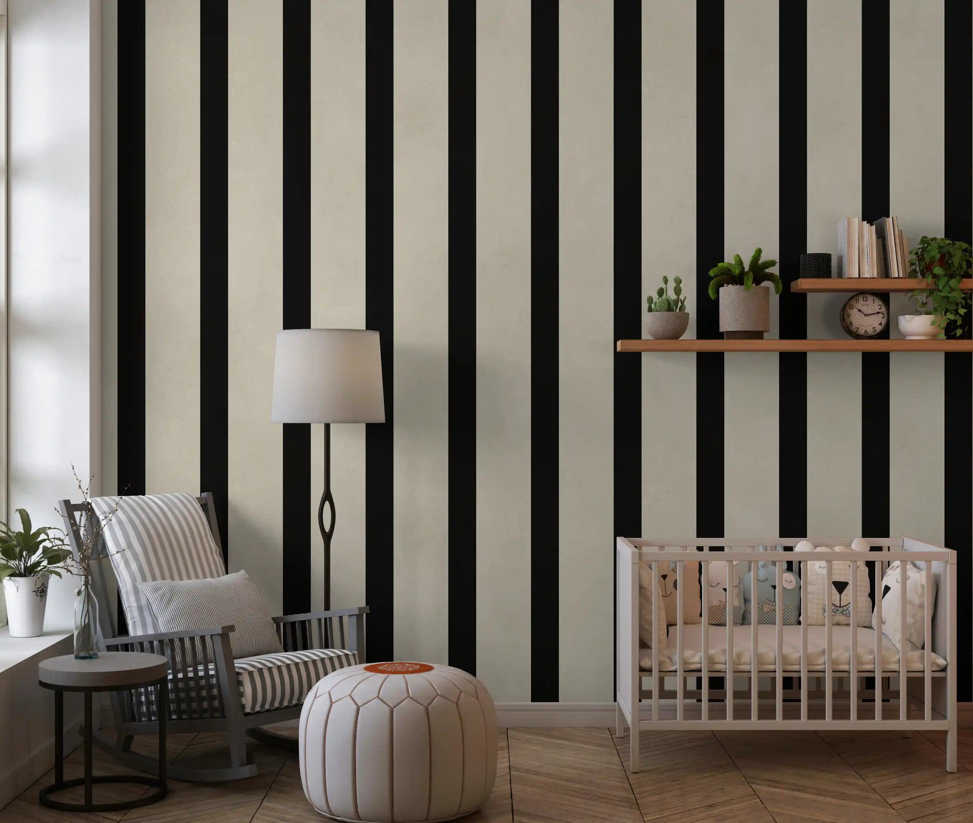 Listras verticais minimalistas em preto e bege Wall Mural