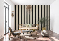 Listras verticais minimalistas em preto e bege Wall Mural