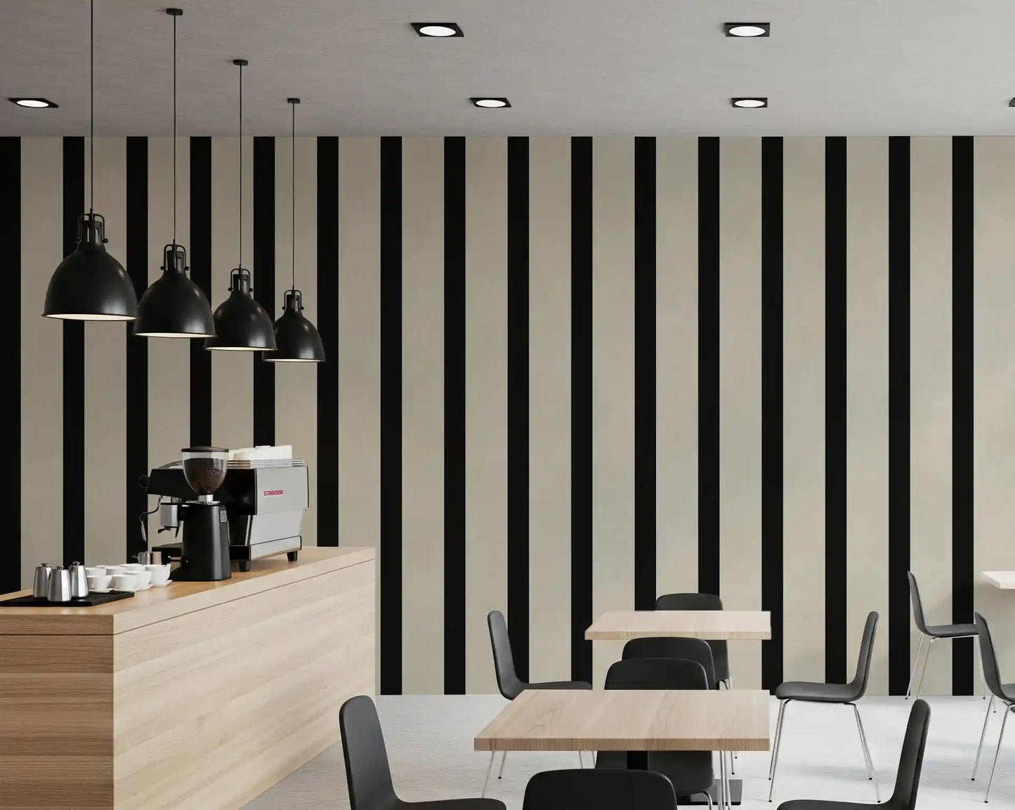 Listras verticais minimalistas em preto e bege Wall Mural