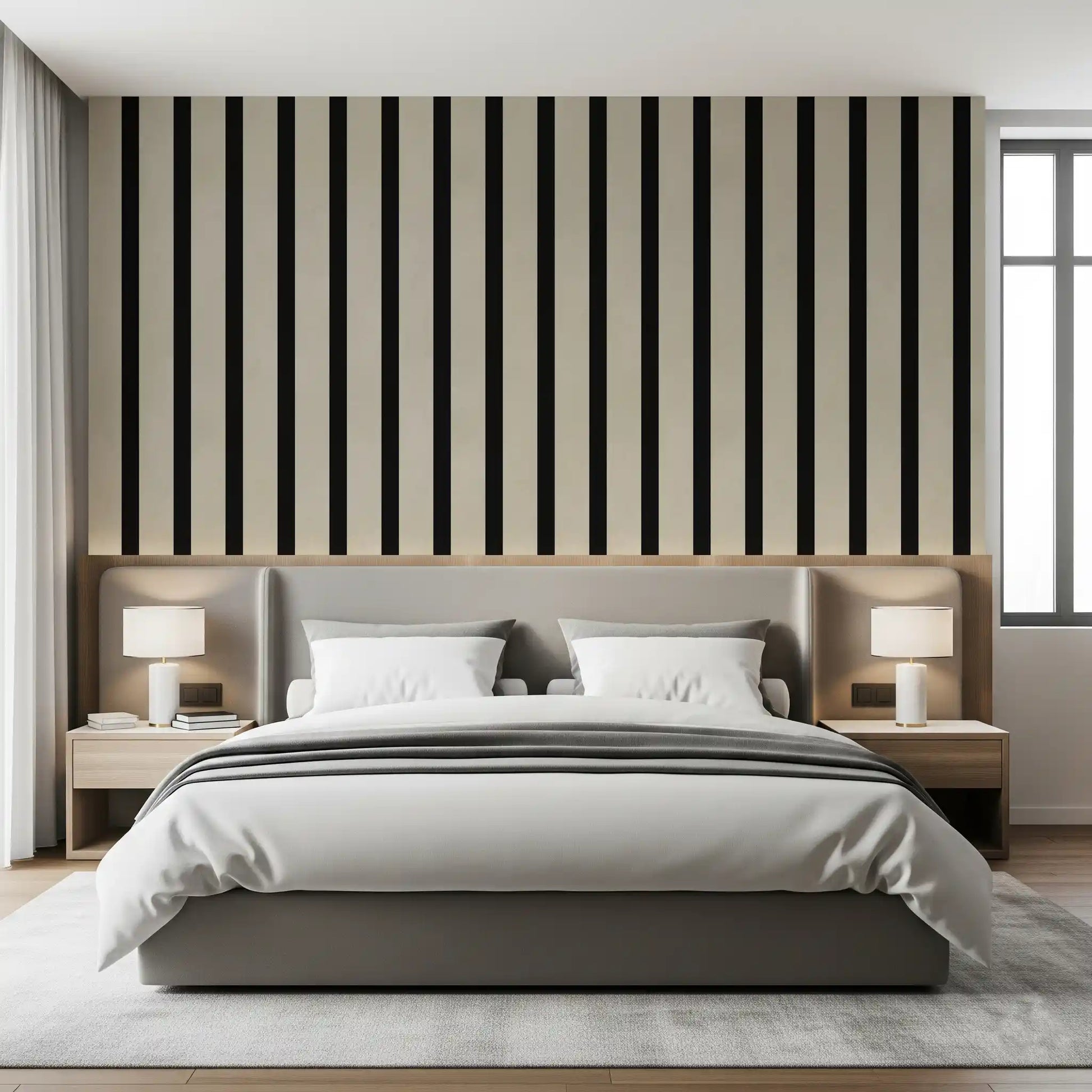 Listras verticais minimalistas em preto e bege Wall Mural