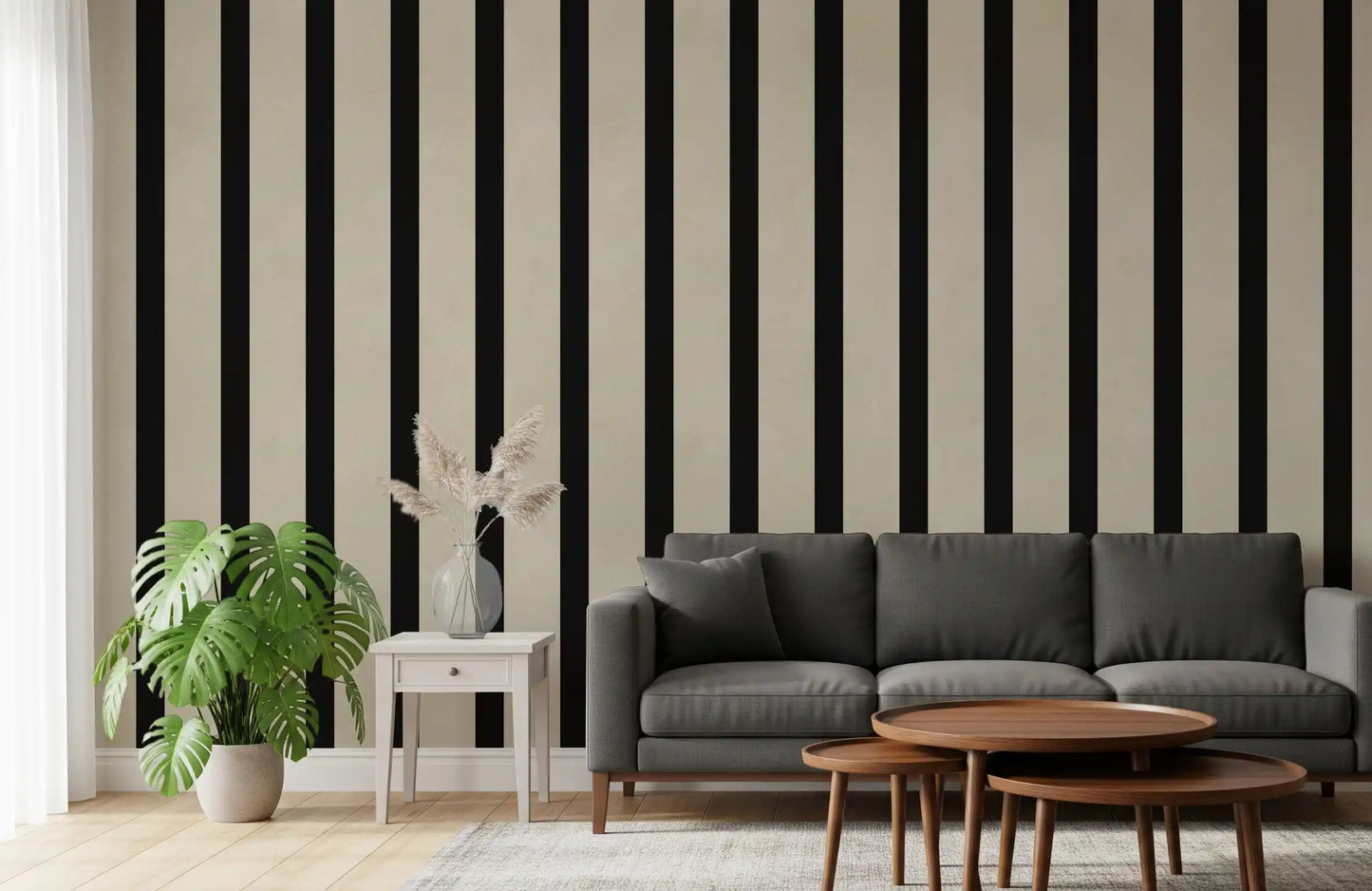 Listras verticais minimalistas em preto e bege Wall Mural