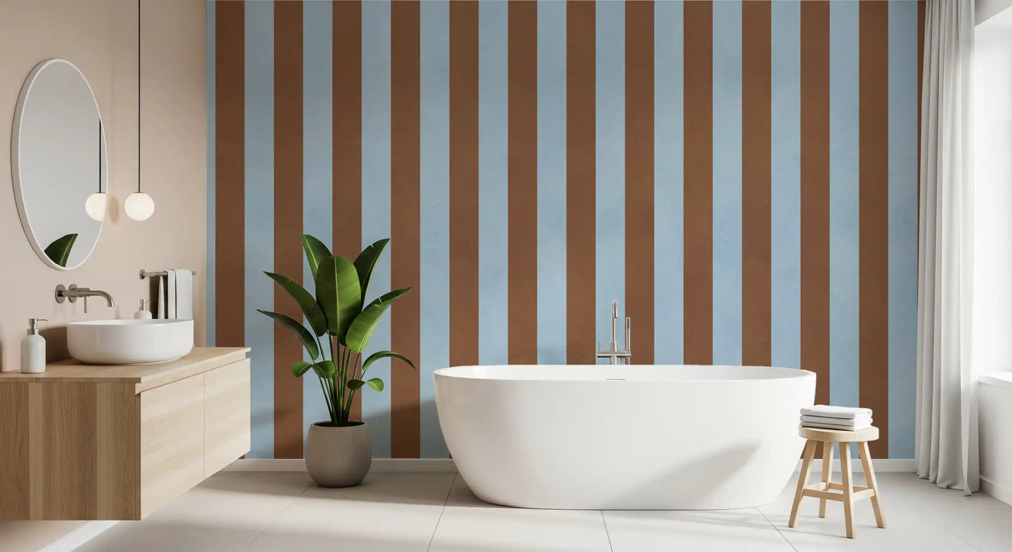 Sky Blue and Earthy Brown Stripes Wall Mural