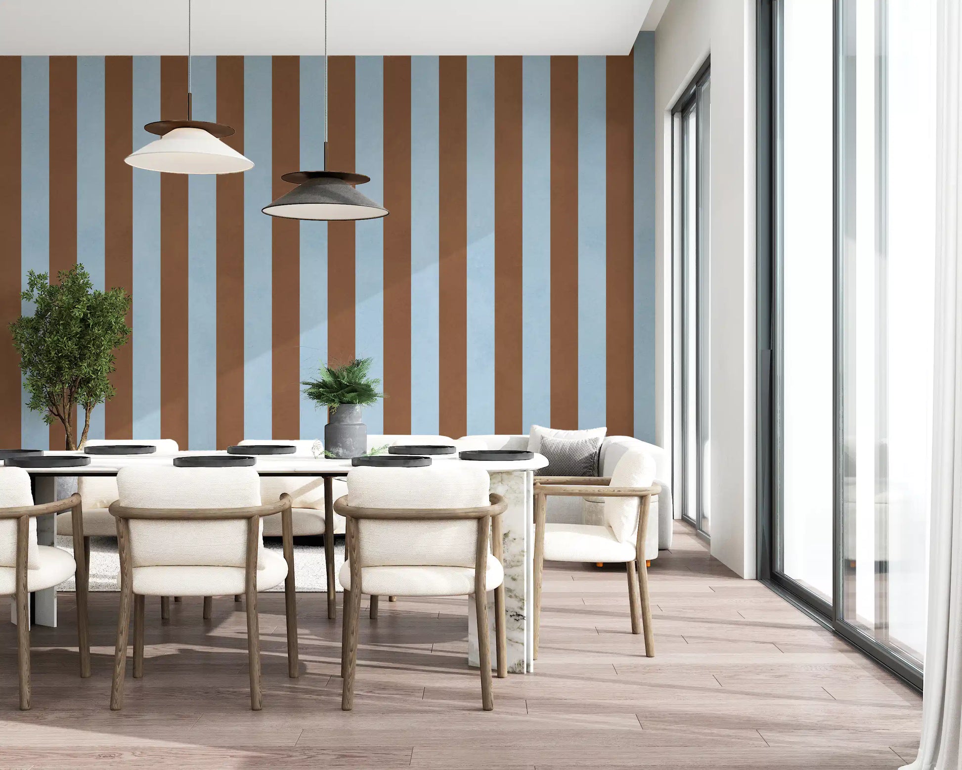 Sky Blue and Earthy Brown Stripes Wall Mural