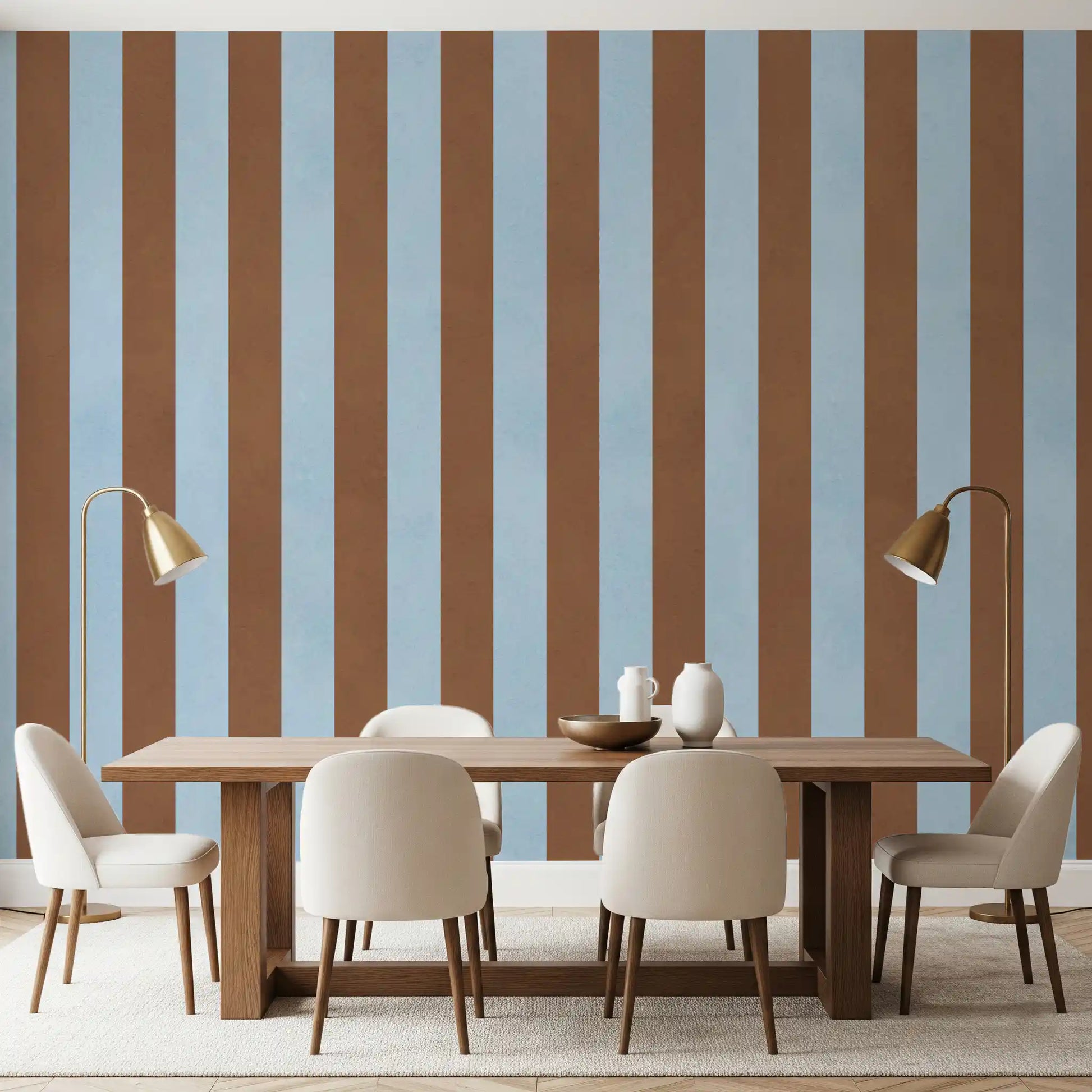 Sky Blue and Earthy Brown Stripes Wall Mural