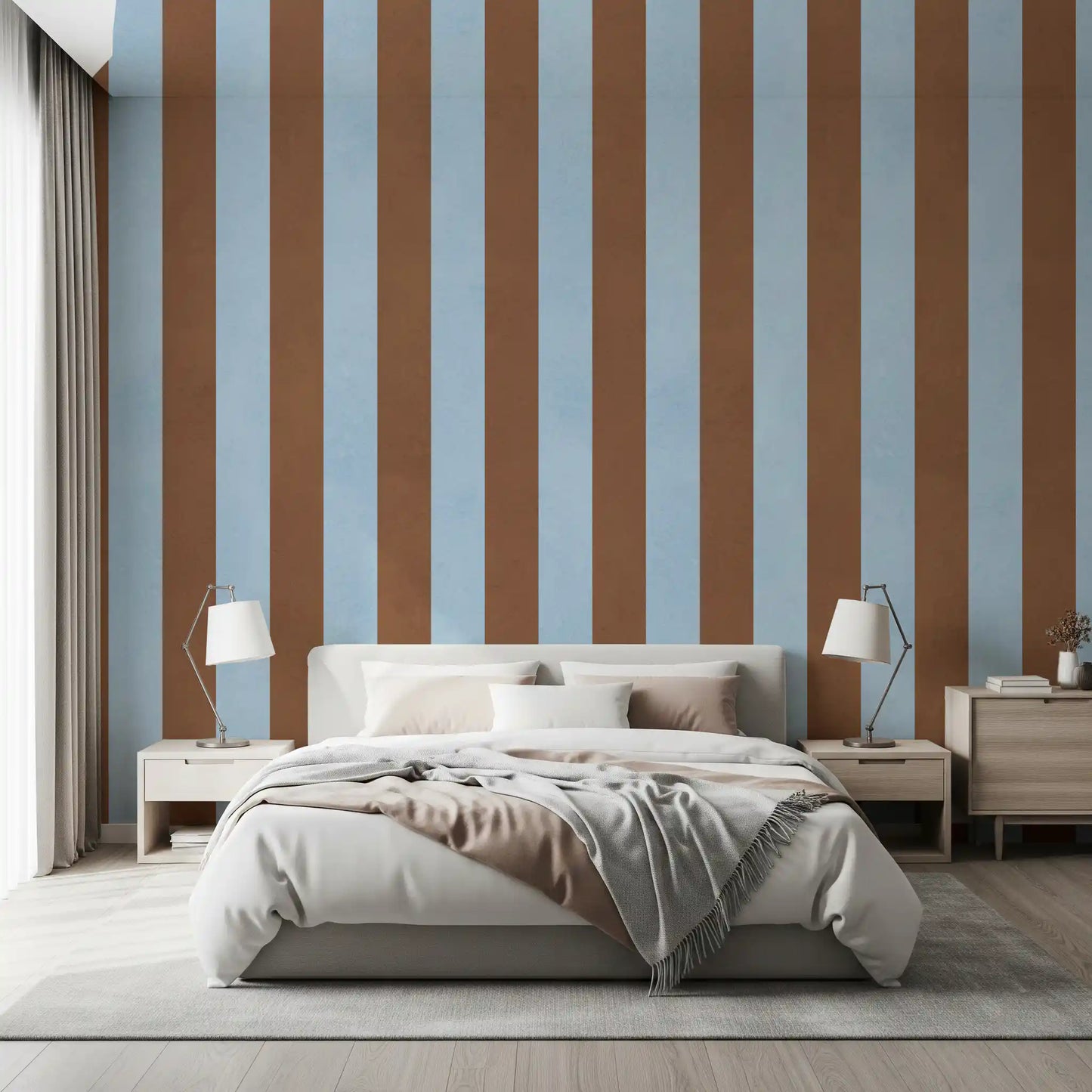 Sky Blue and Earthy Brown Stripes Wall Mural