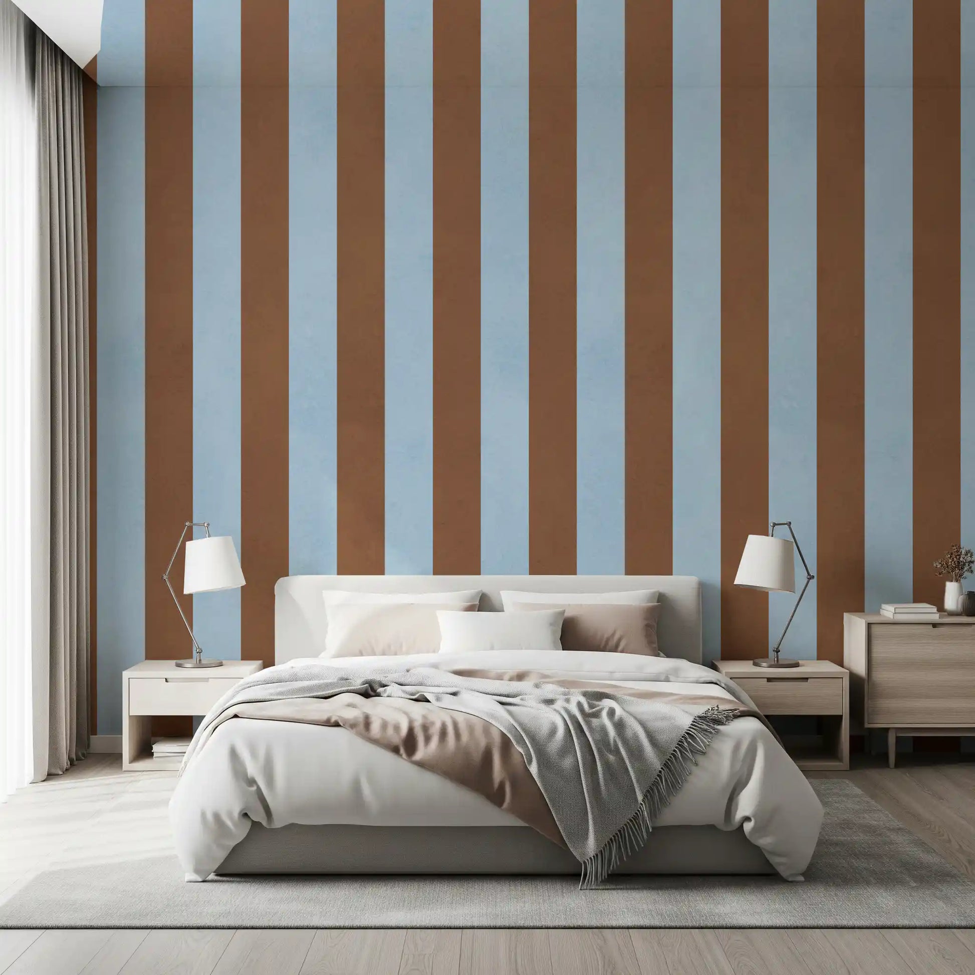 Sky Blue and Earthy Brown Stripes Wall Mural