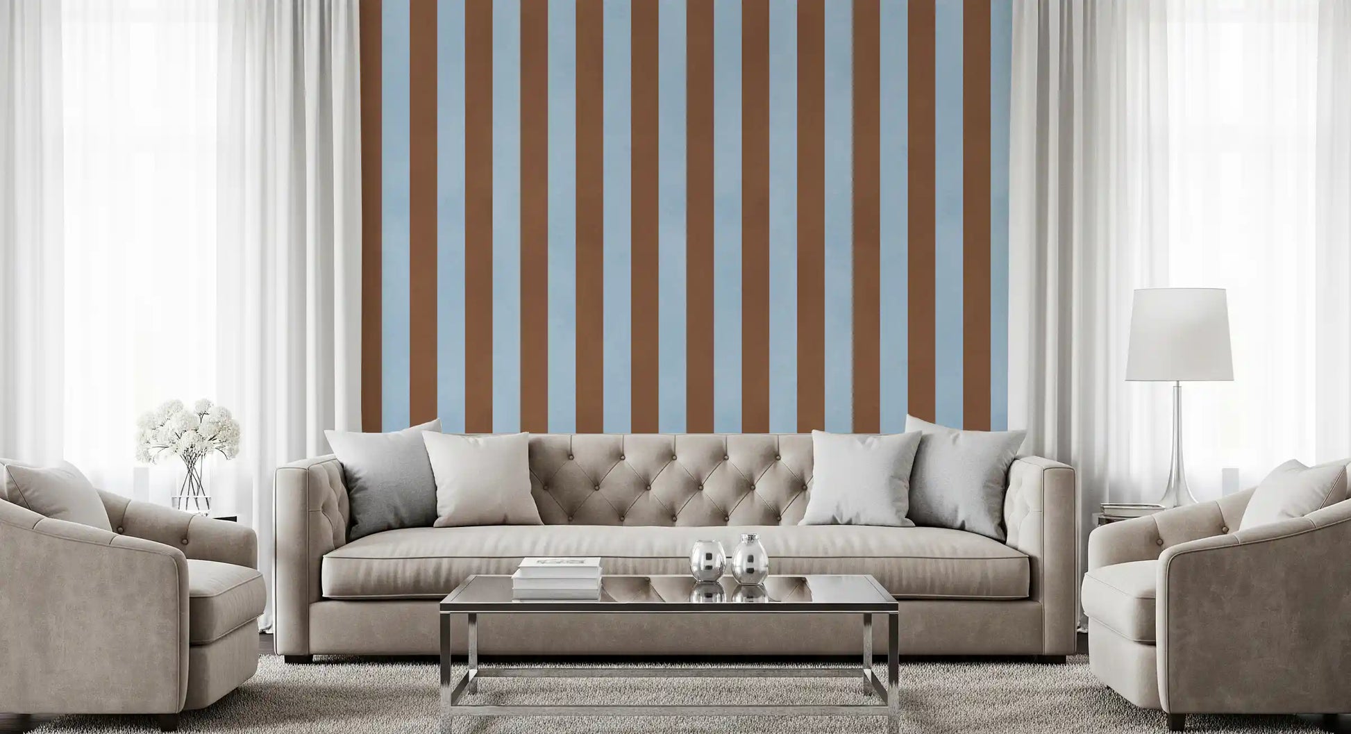 Sky Blue and Earthy Brown Stripes Wall Mural