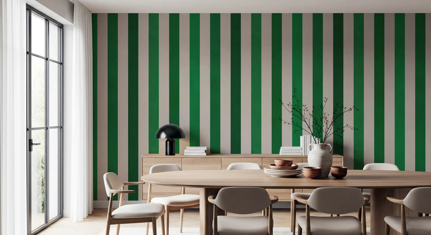 Emerald and Cream Vertical Stripes Wall Mural