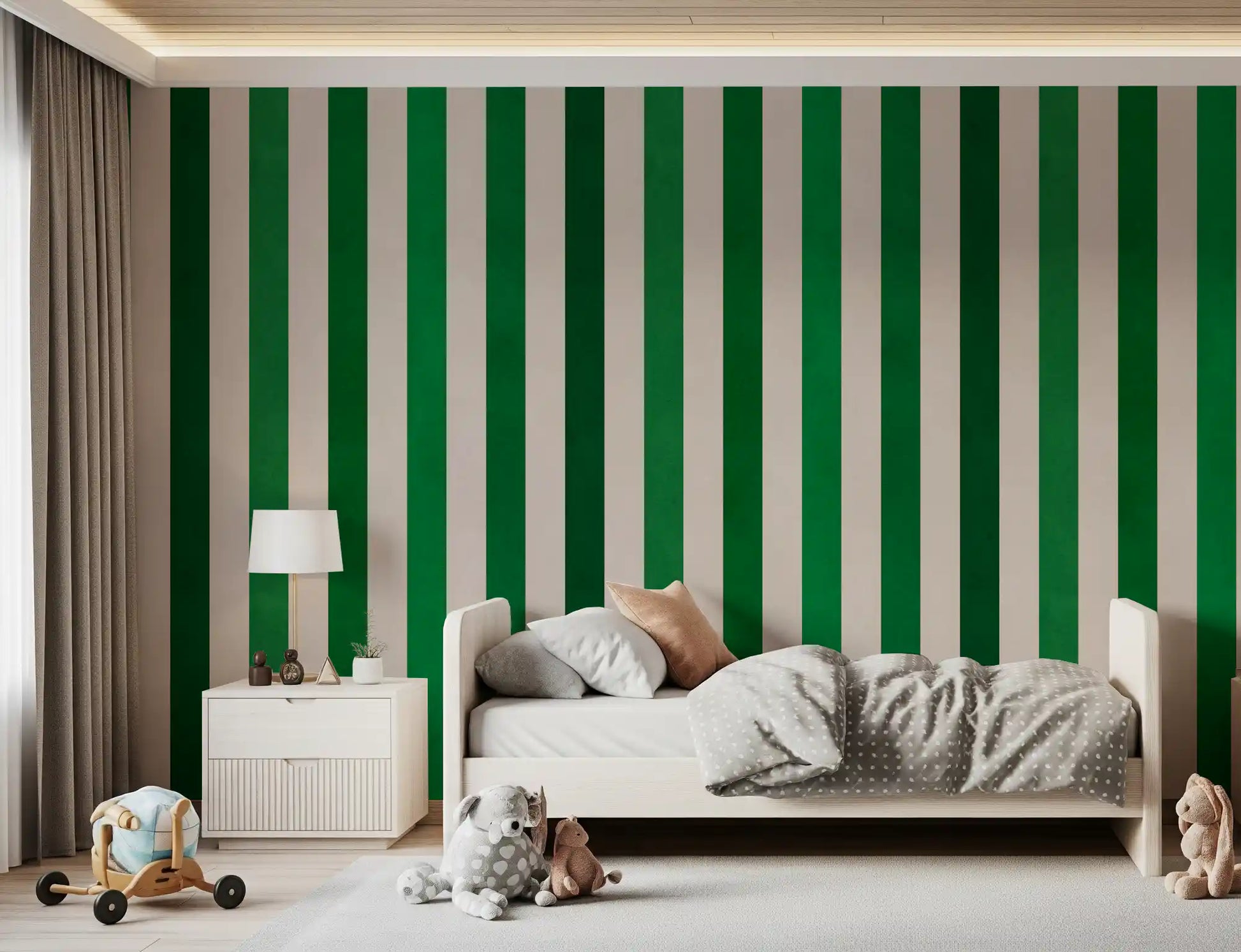 Emerald and Cream Vertical Stripes Wall Mural