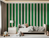 Emerald and Cream Vertical Stripes Wall Mural
