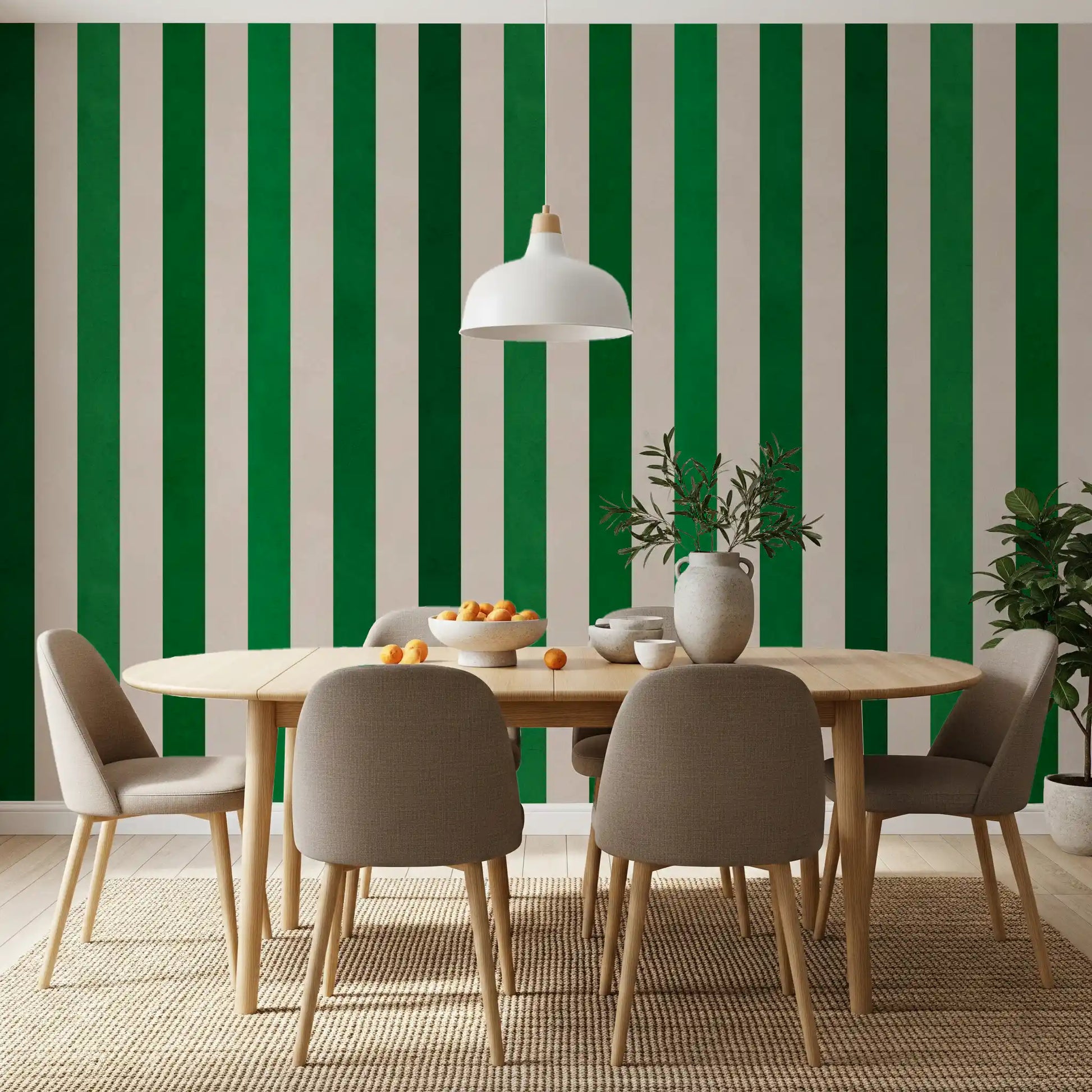 Emerald and Cream Vertical Stripes Wall Mural