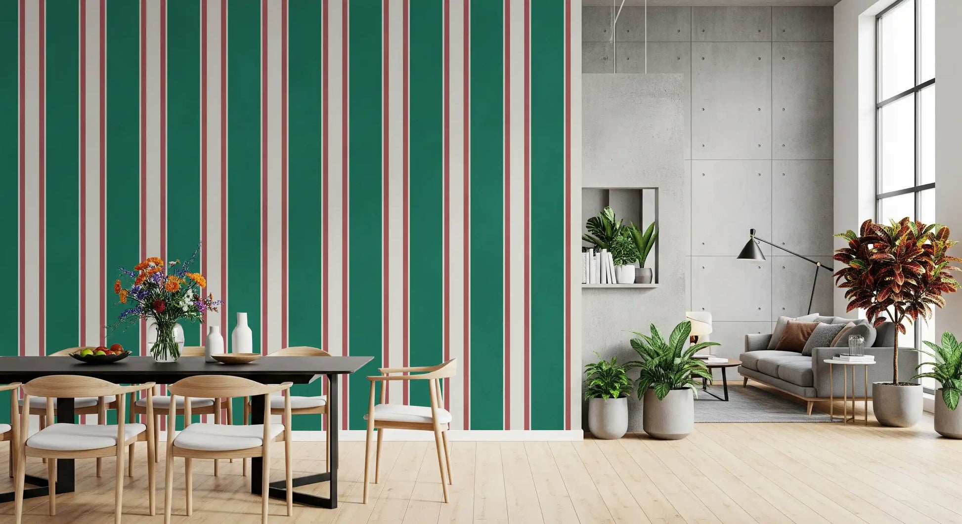 Classic Emerald Stripe Pattern Wall Mural