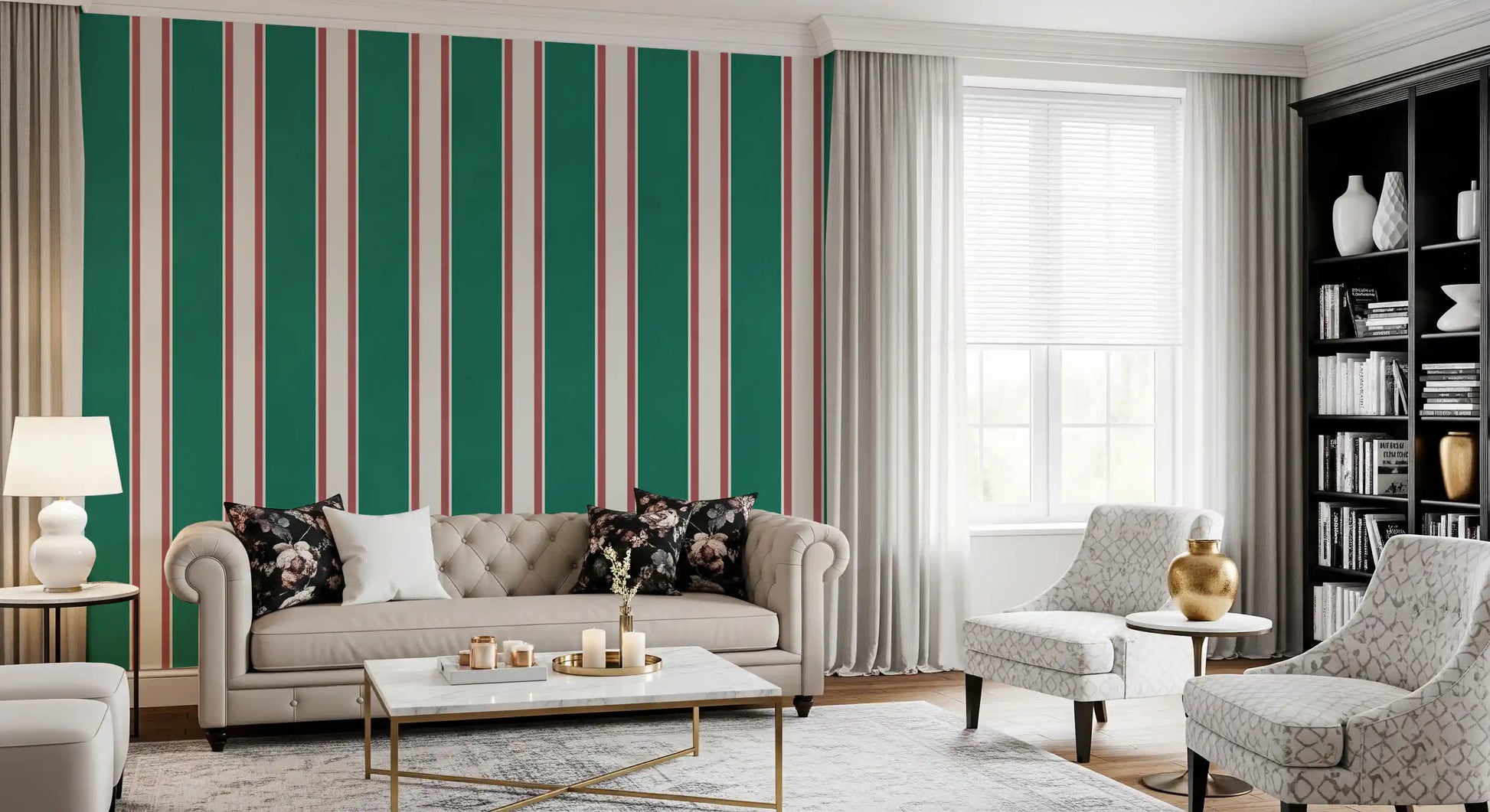 Classic Emerald Stripe Pattern Wall Mural