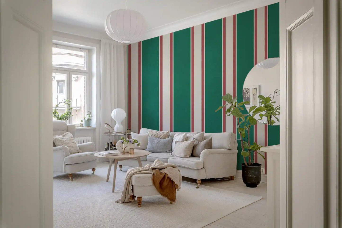 Classic Emerald Stripe Pattern Wall Mural