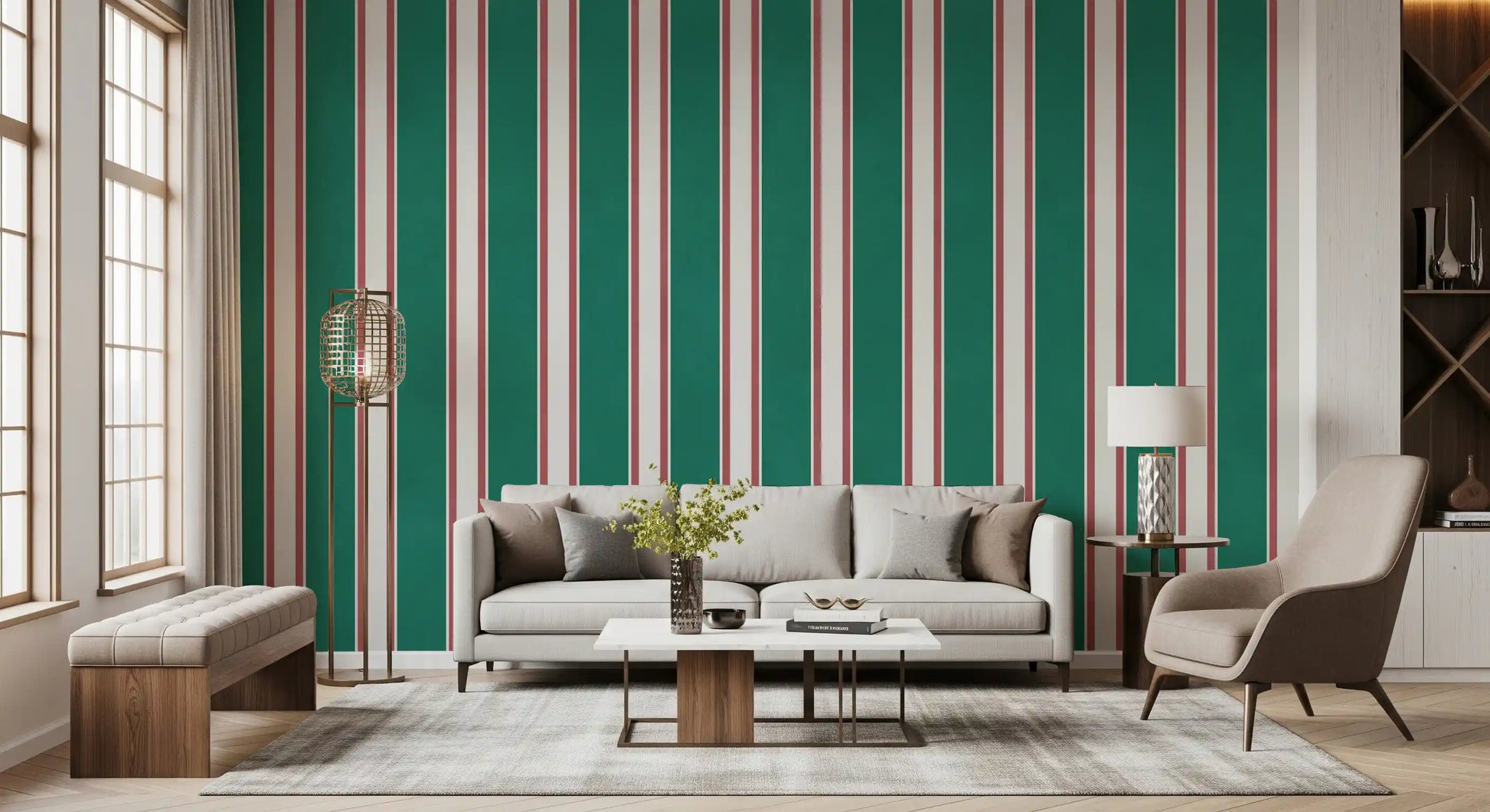 Classic Emerald Stripe Pattern Wall Mural