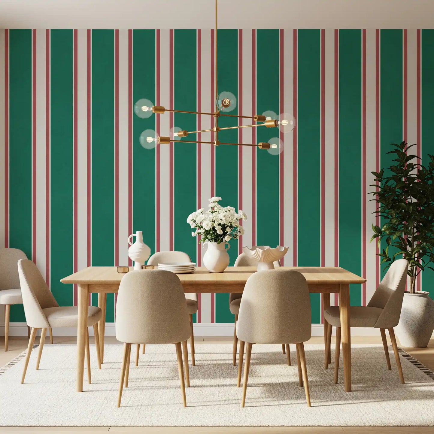 Classic Emerald Stripe Pattern Wall Mural