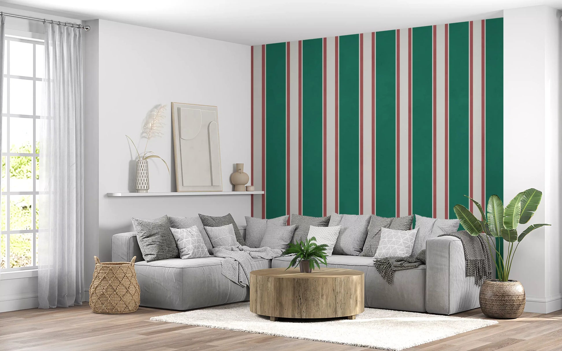Classic Emerald Stripe Pattern Wall Mural