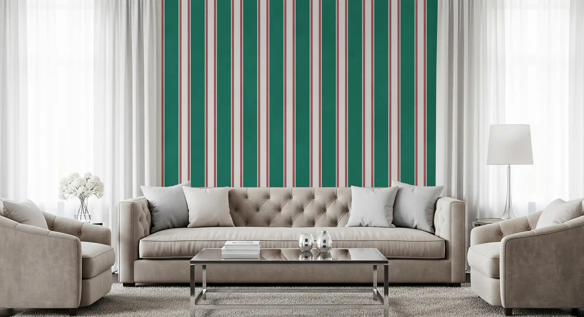 Classic Emerald Stripe Pattern Wall Mural