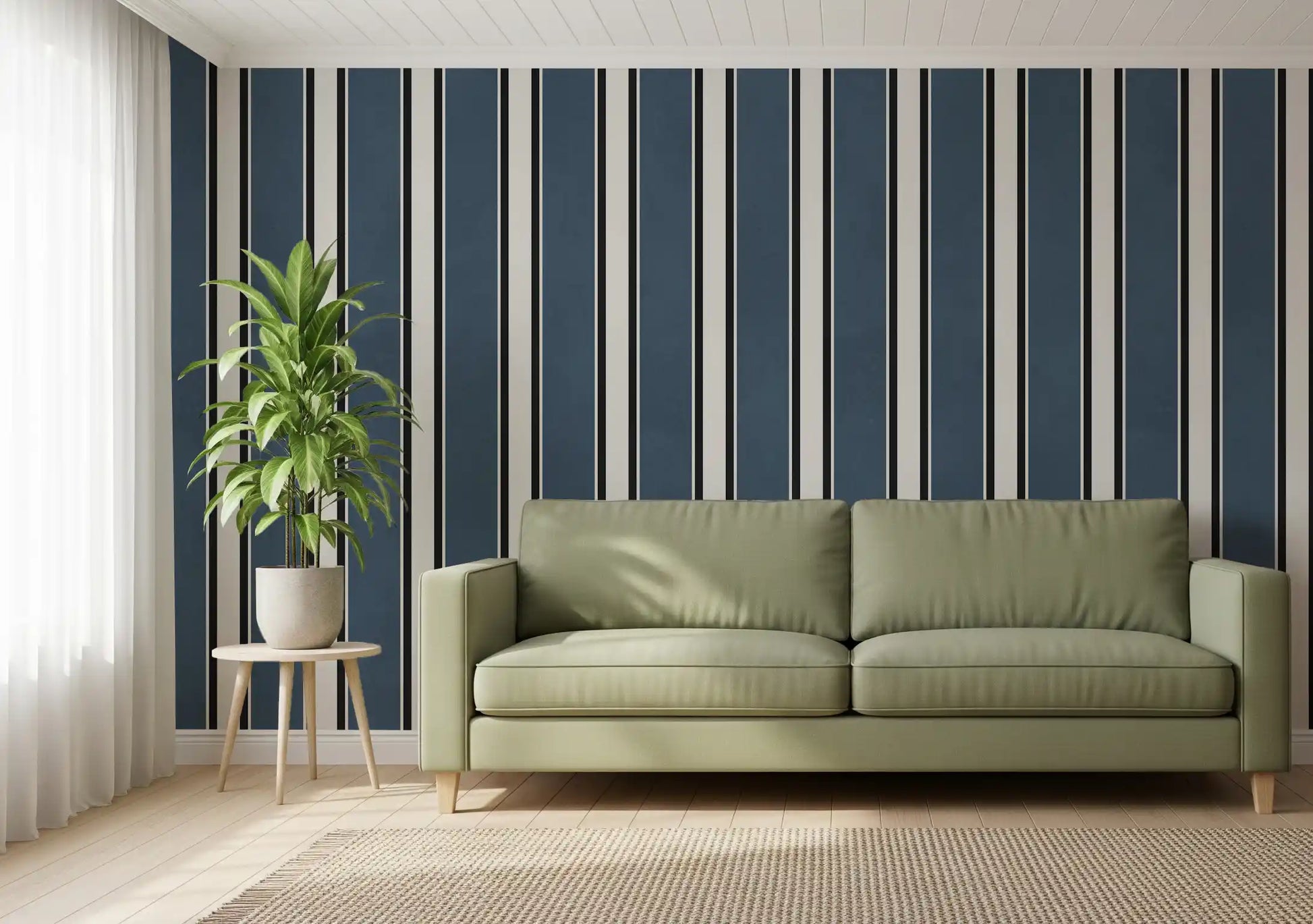 Classic Navy Striped Pattern Wall Mural
