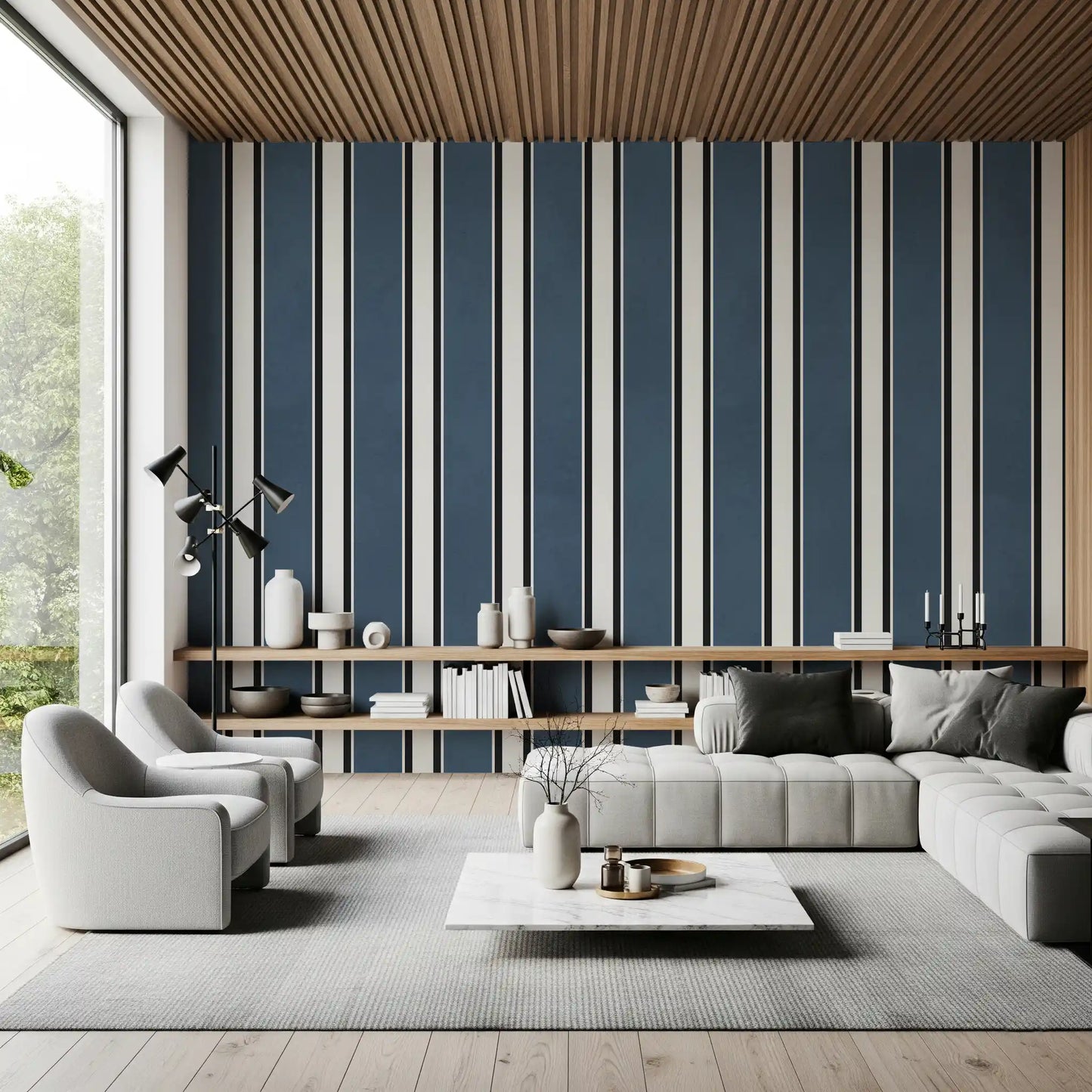 Classic Navy Striped Pattern Wall Mural