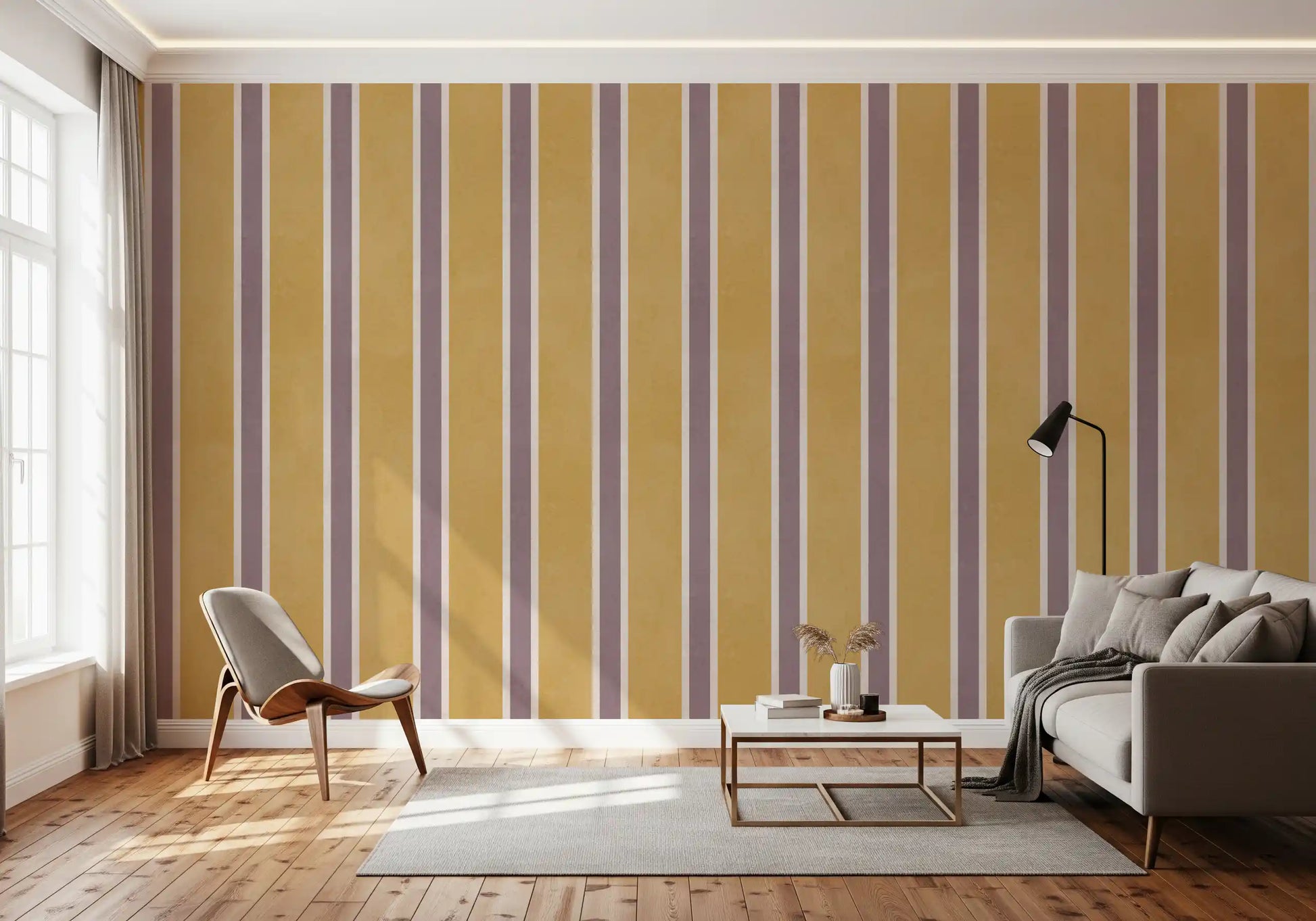 Padrão listrado vertical em ocre dourado Wall Mural