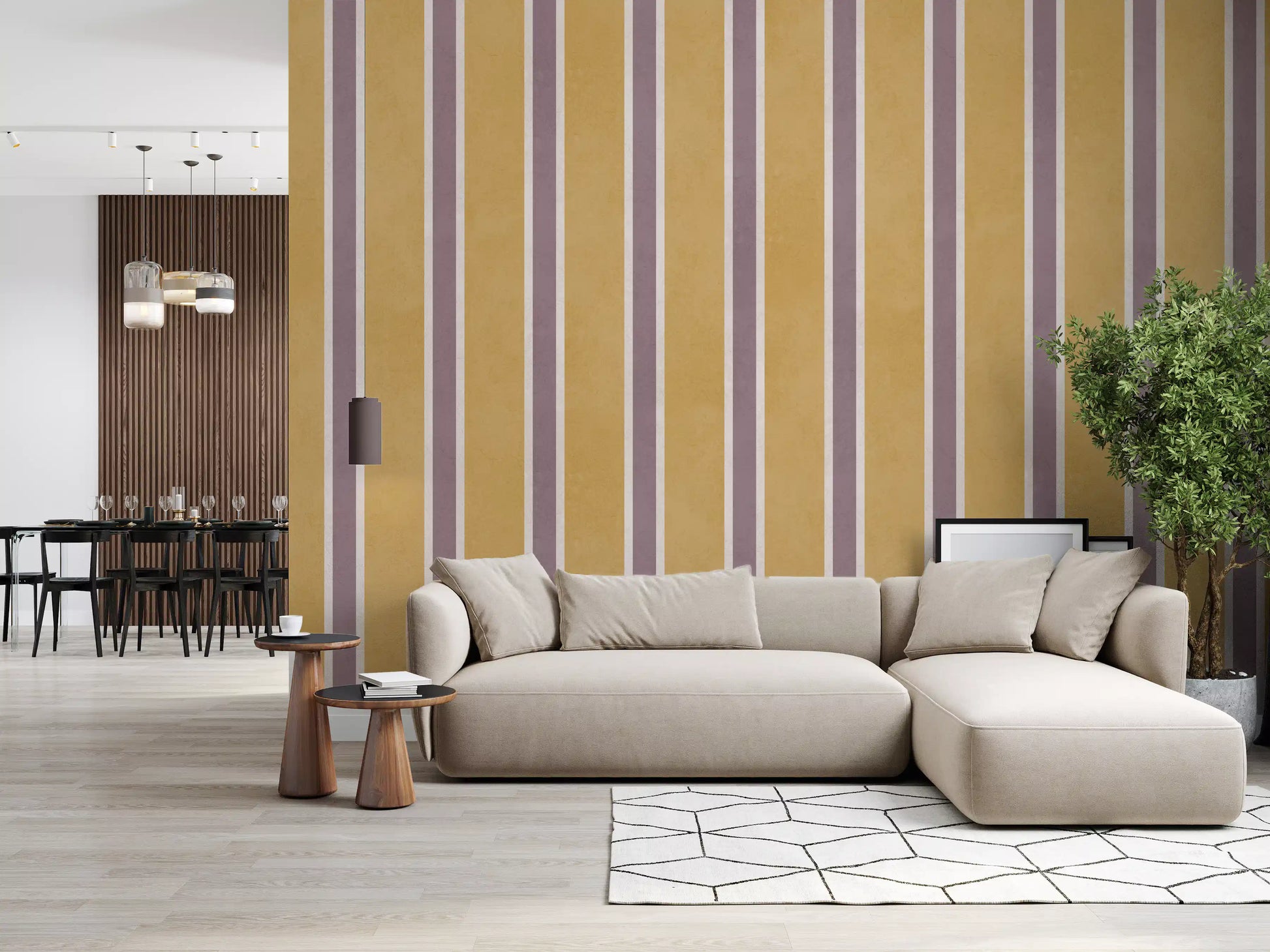 Padrão listrado vertical em ocre dourado Wall Mural
