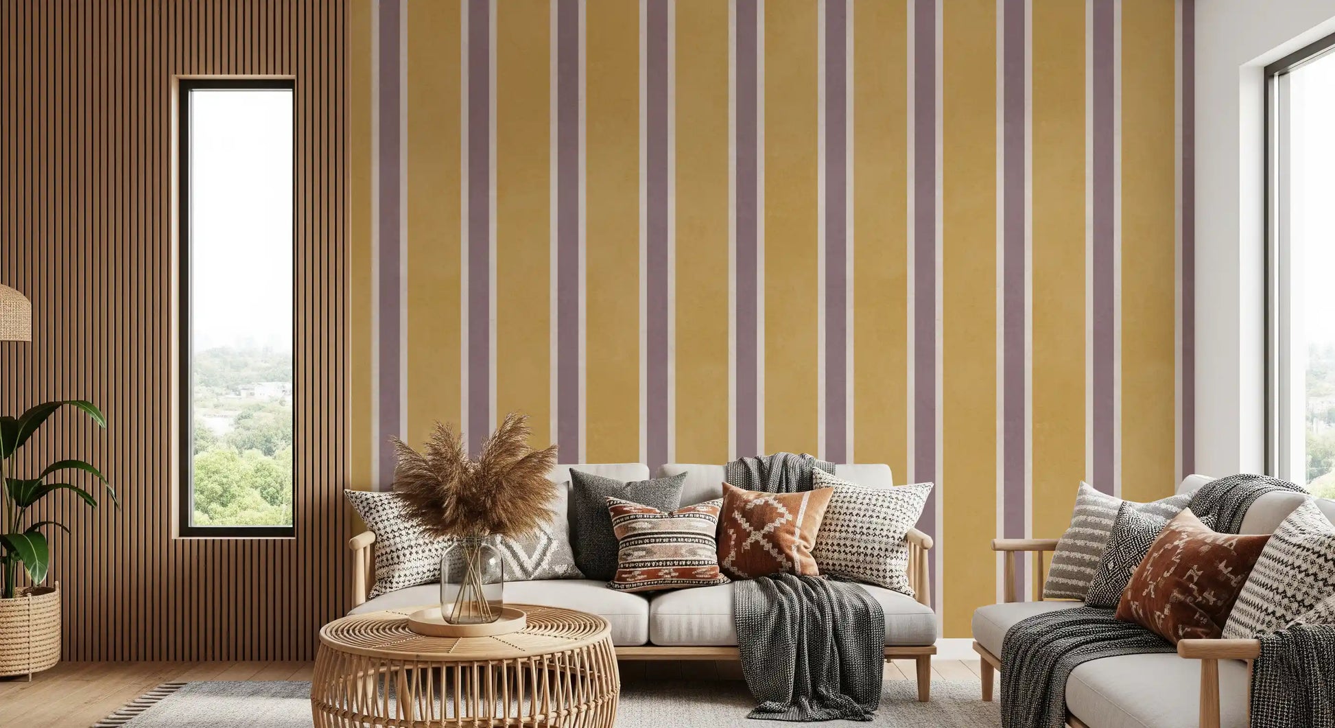 Padrão listrado vertical em ocre dourado Wall Mural