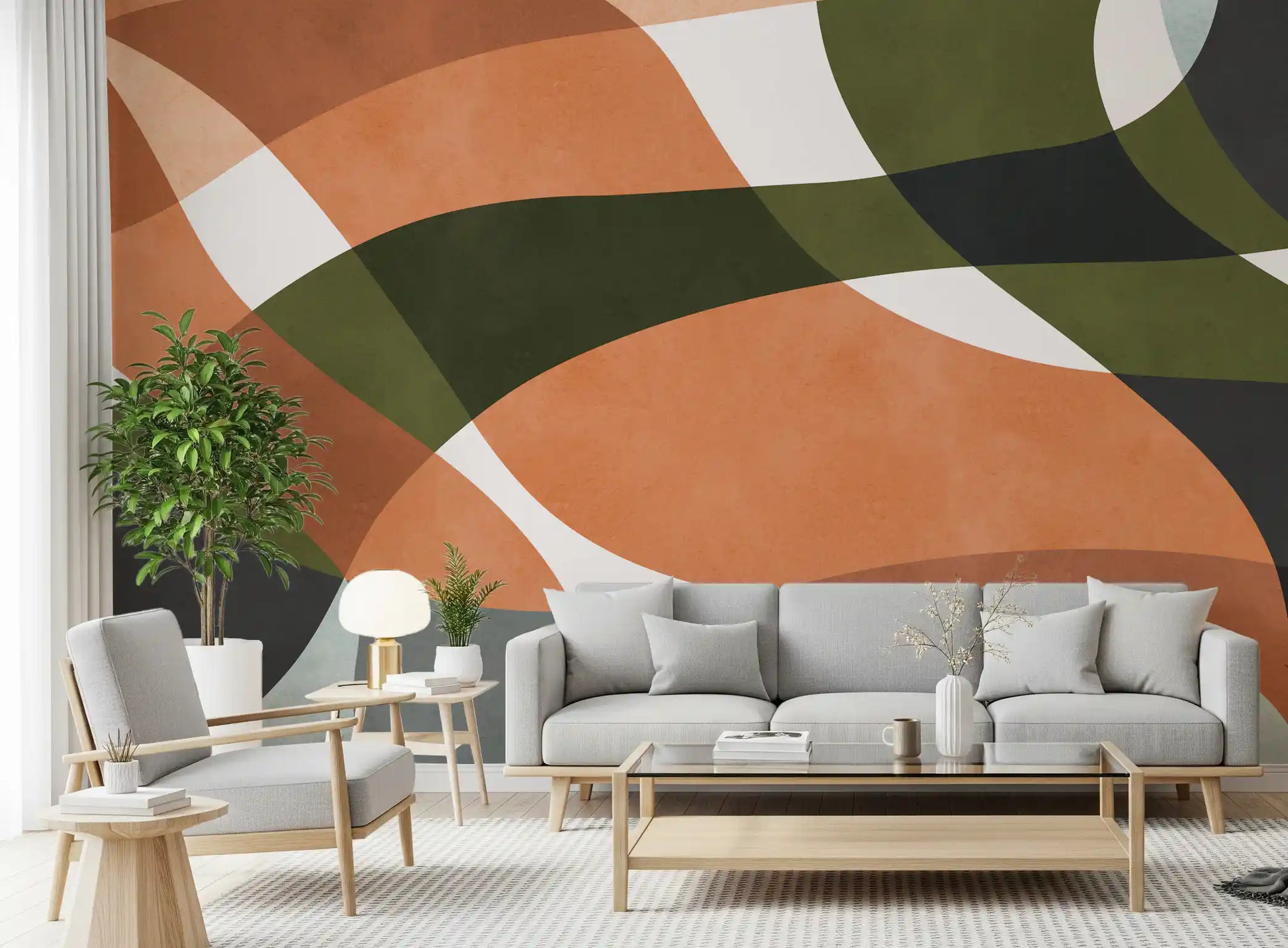 Curvas orgânicas abstratas em tons terrosos. Wall Mural