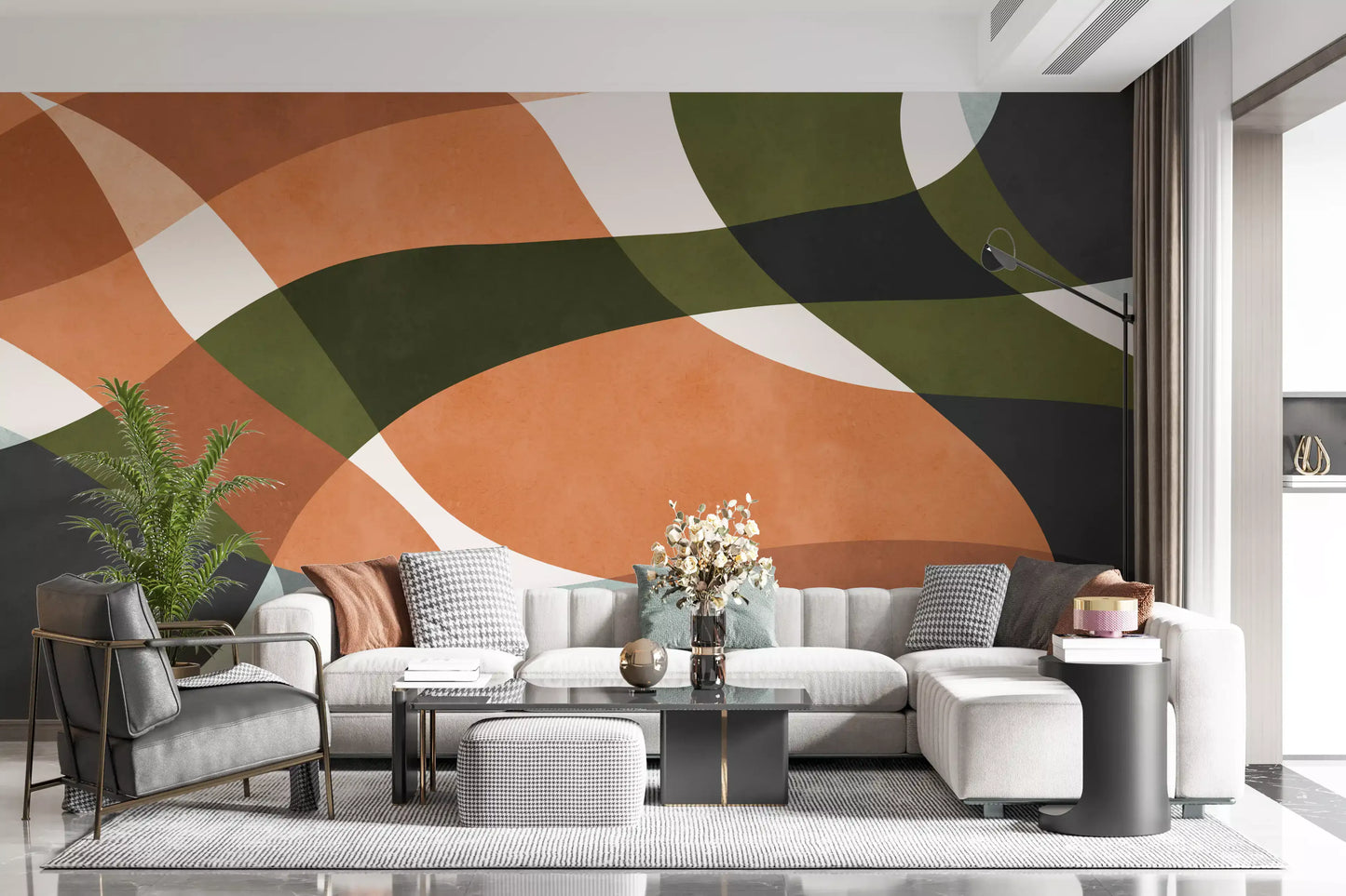 Curvas orgânicas abstratas em tons terrosos. Wall Mural