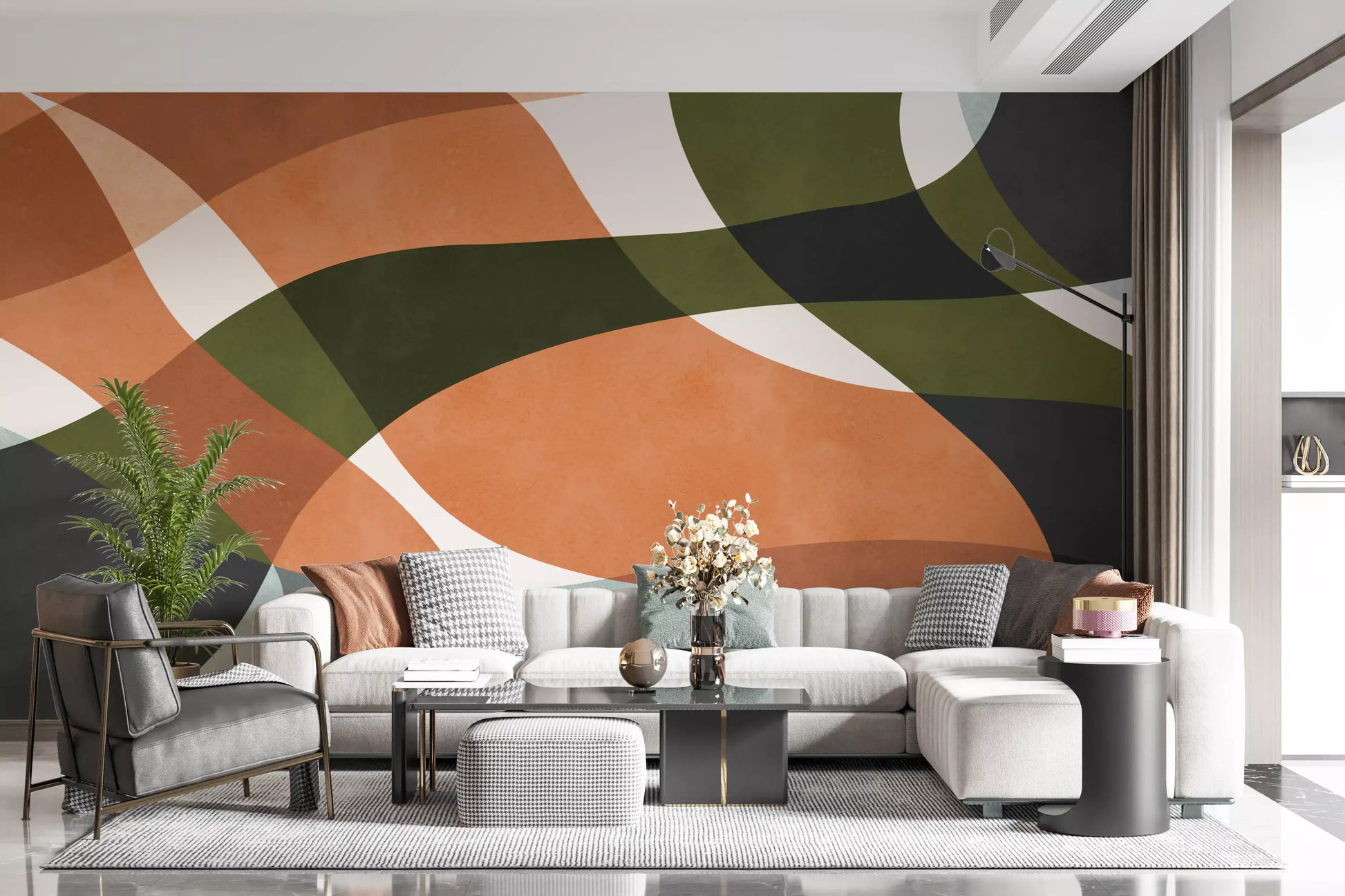 Curvas orgânicas abstratas em tons terrosos. Wall Mural