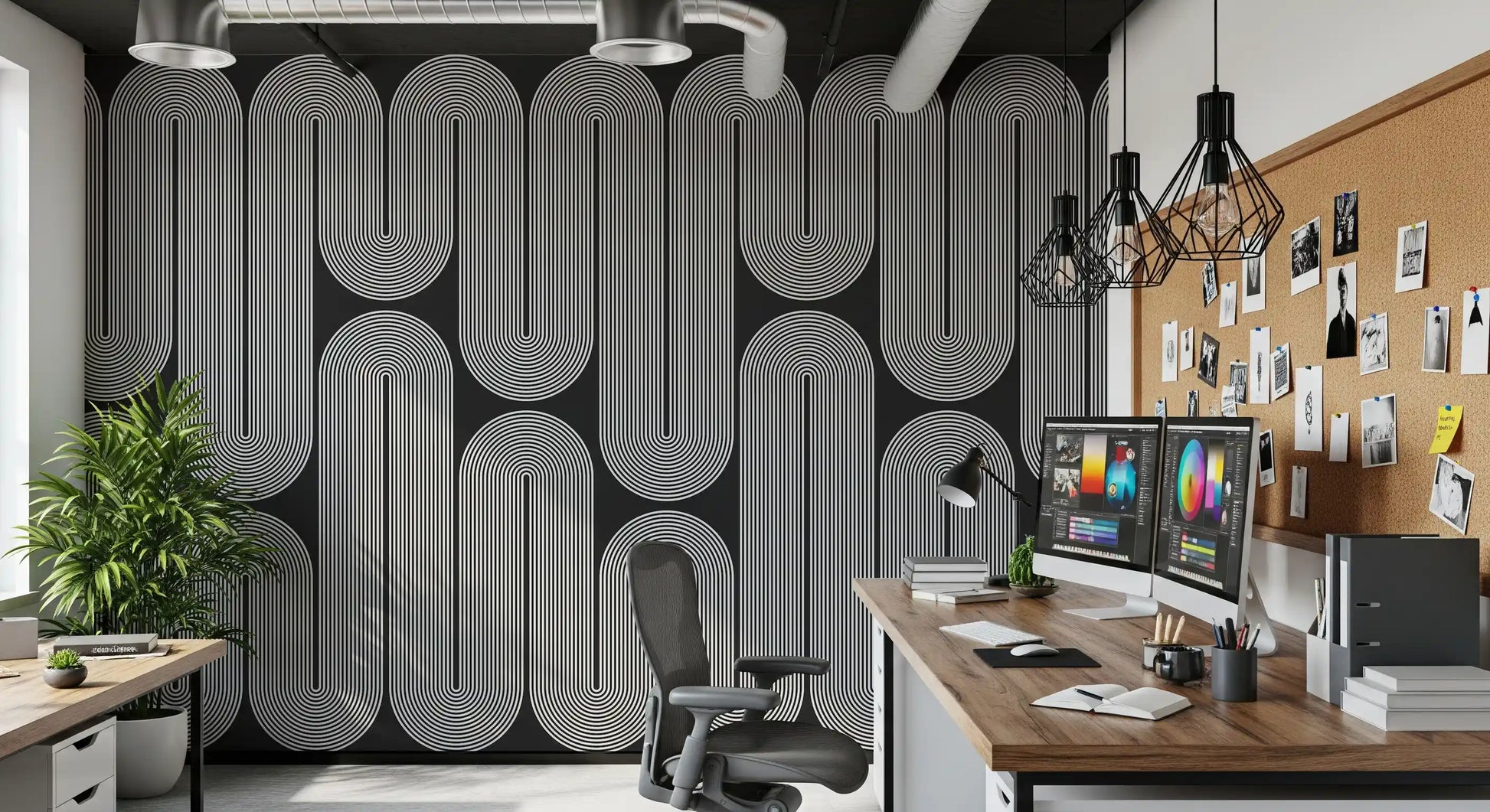 Arcos de onda minimalistas em monocromático Wall Mural