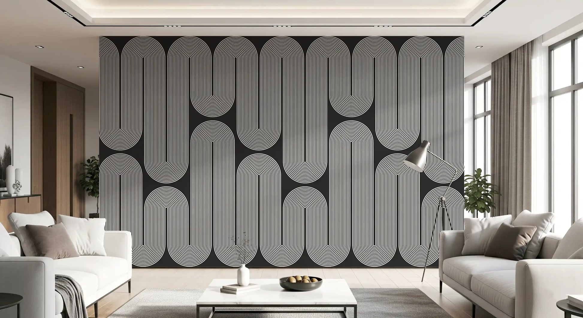 Arcos de onda minimalistas em monocromático Wall Mural