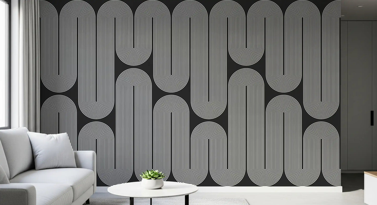 Arcos de onda minimalistas em monocromático Wall Mural