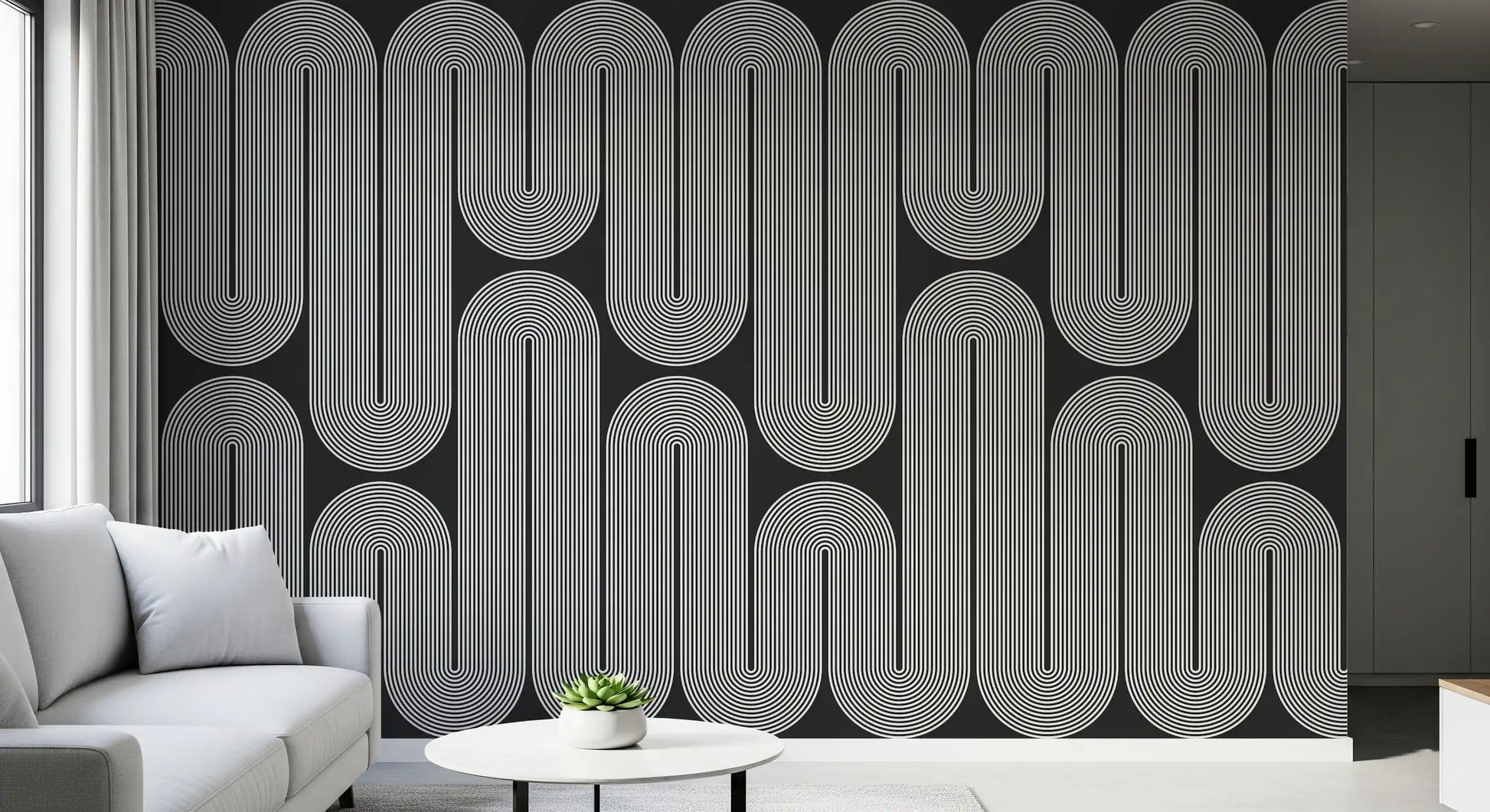 Arcos de onda minimalistas em monocromático Wall Mural