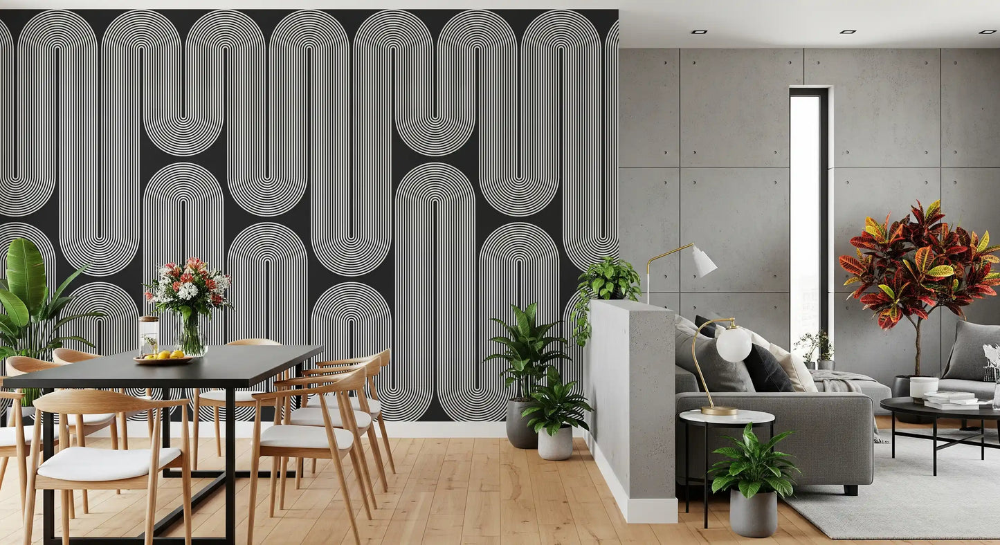Arcos de onda minimalistas em monocromático Wall Mural