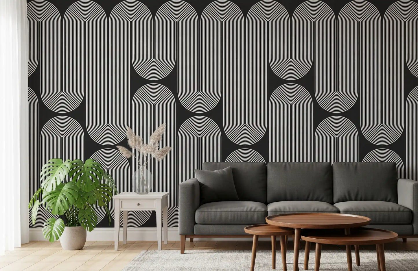 Arcos de onda minimalistas em monocromático Wall Mural